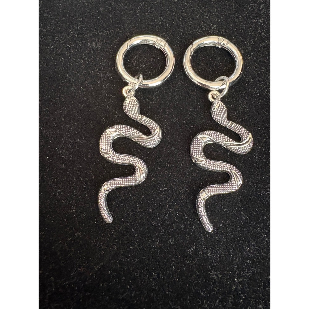 Silver Snake Shoe or Boot Charm Textured Serpent Dangle Drop Jewelry Gothic Boho
